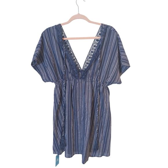 Cupshe NWT Navy Striped Short Sleeve Mini Cover-Up Small - Picture 6 of 9